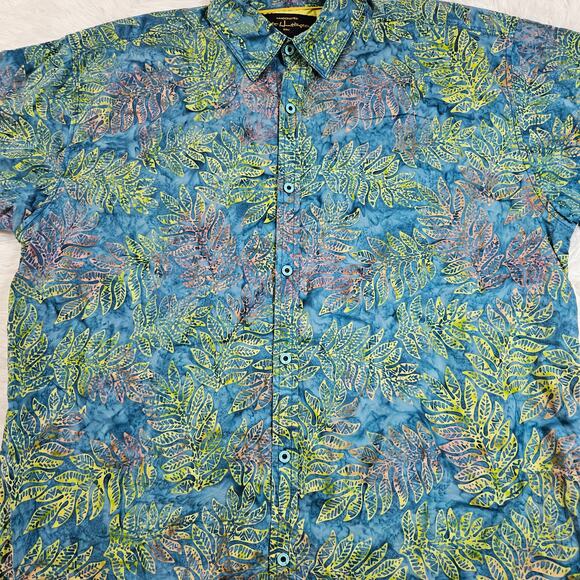 Pete Huntington Men's Blue Tropical Print Button‎ Up Short Sleeve Shirt. Size L - Picture 3 of 9